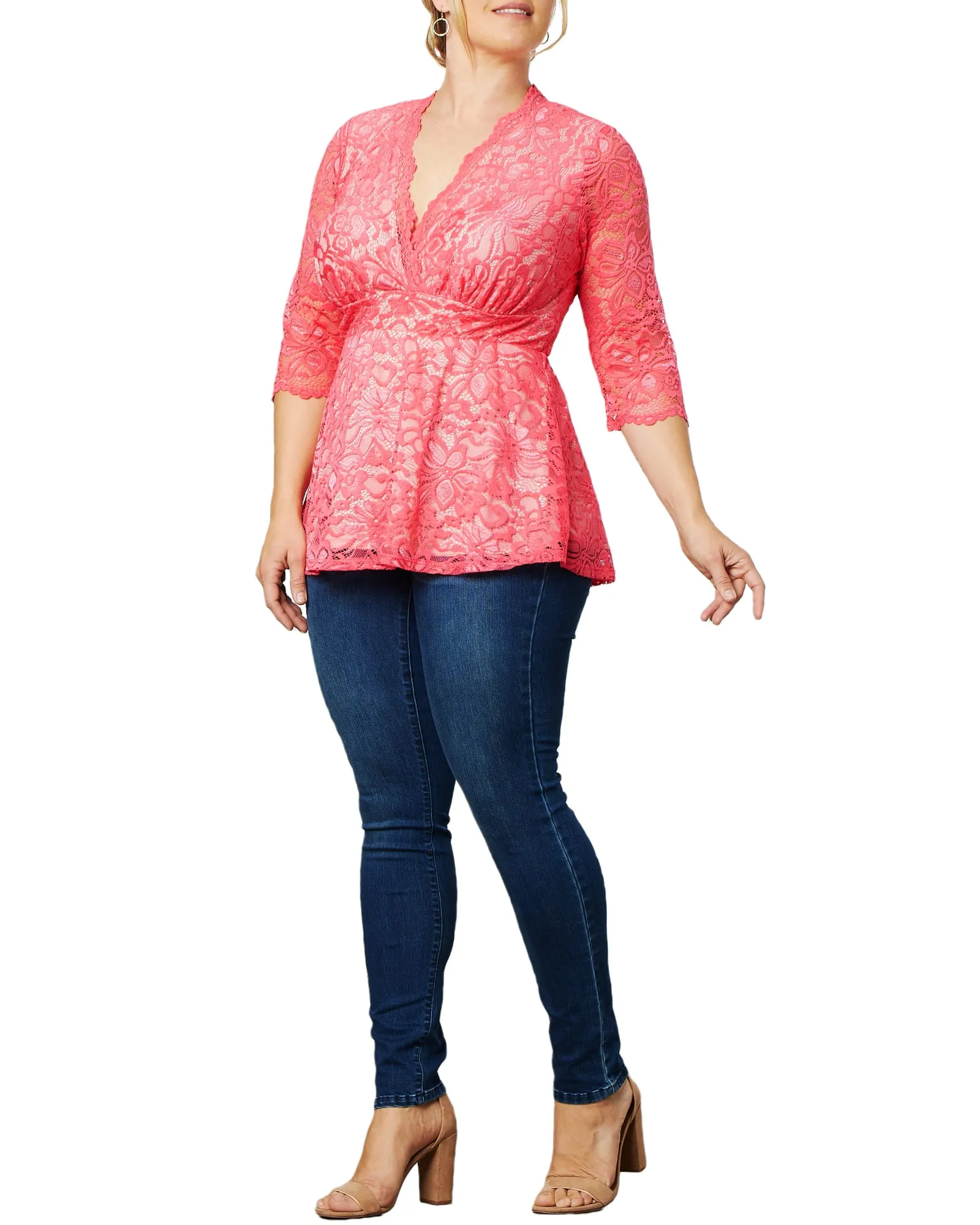 Linden Lace Peplum Top | CORAL