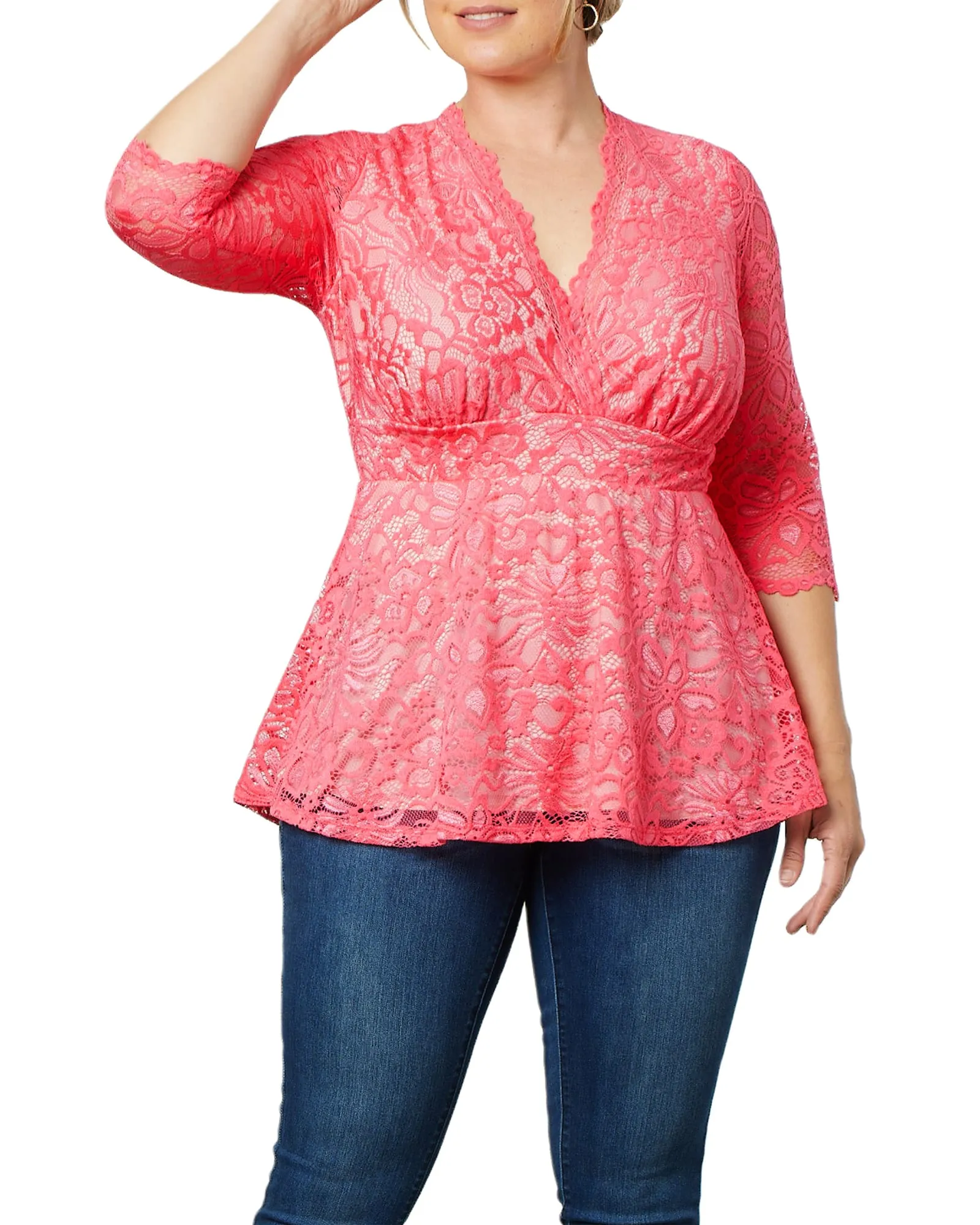 Linden Lace Peplum Top | CORAL