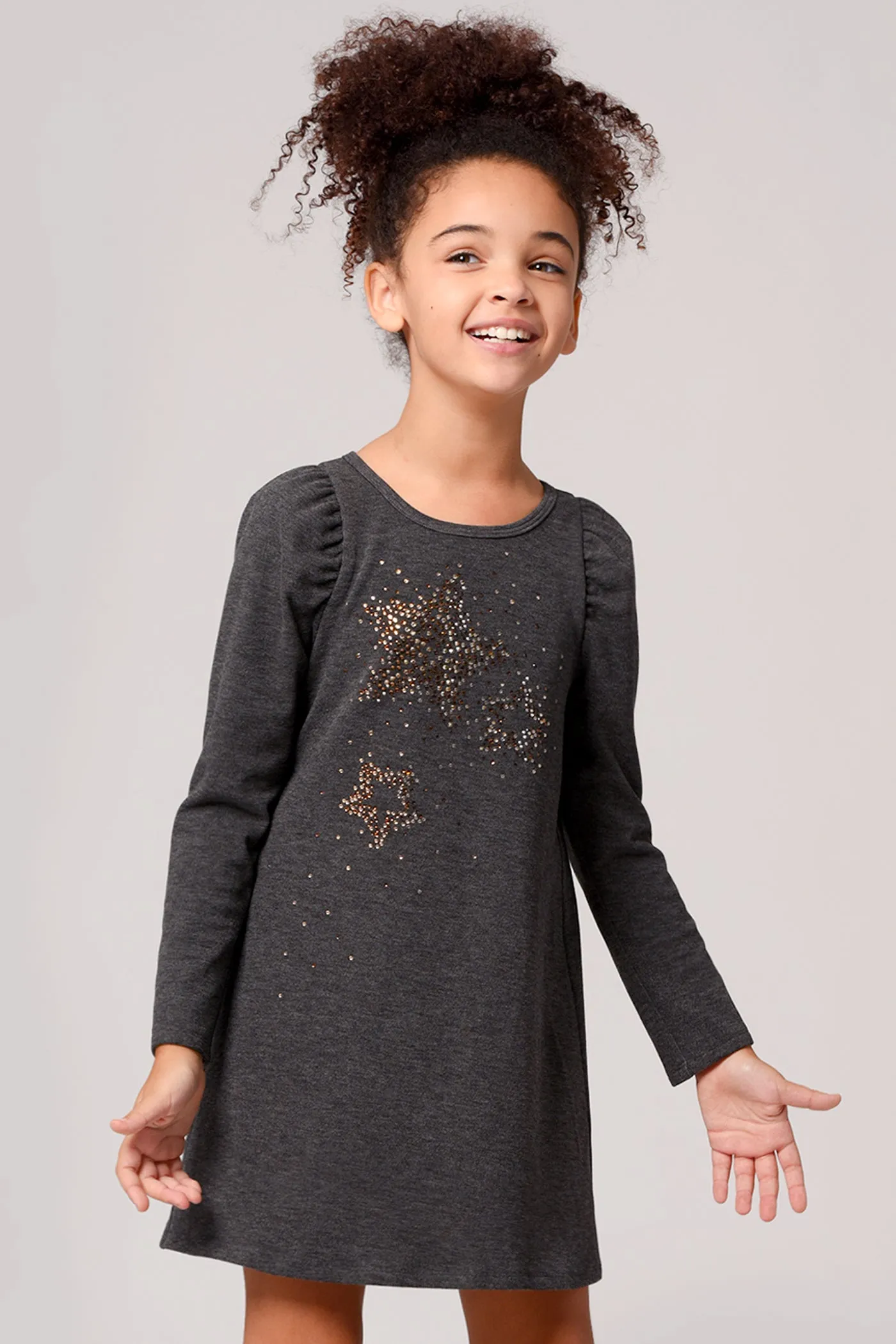 Little Girl's Long Sleeve Star Rhinestone Knit Dress