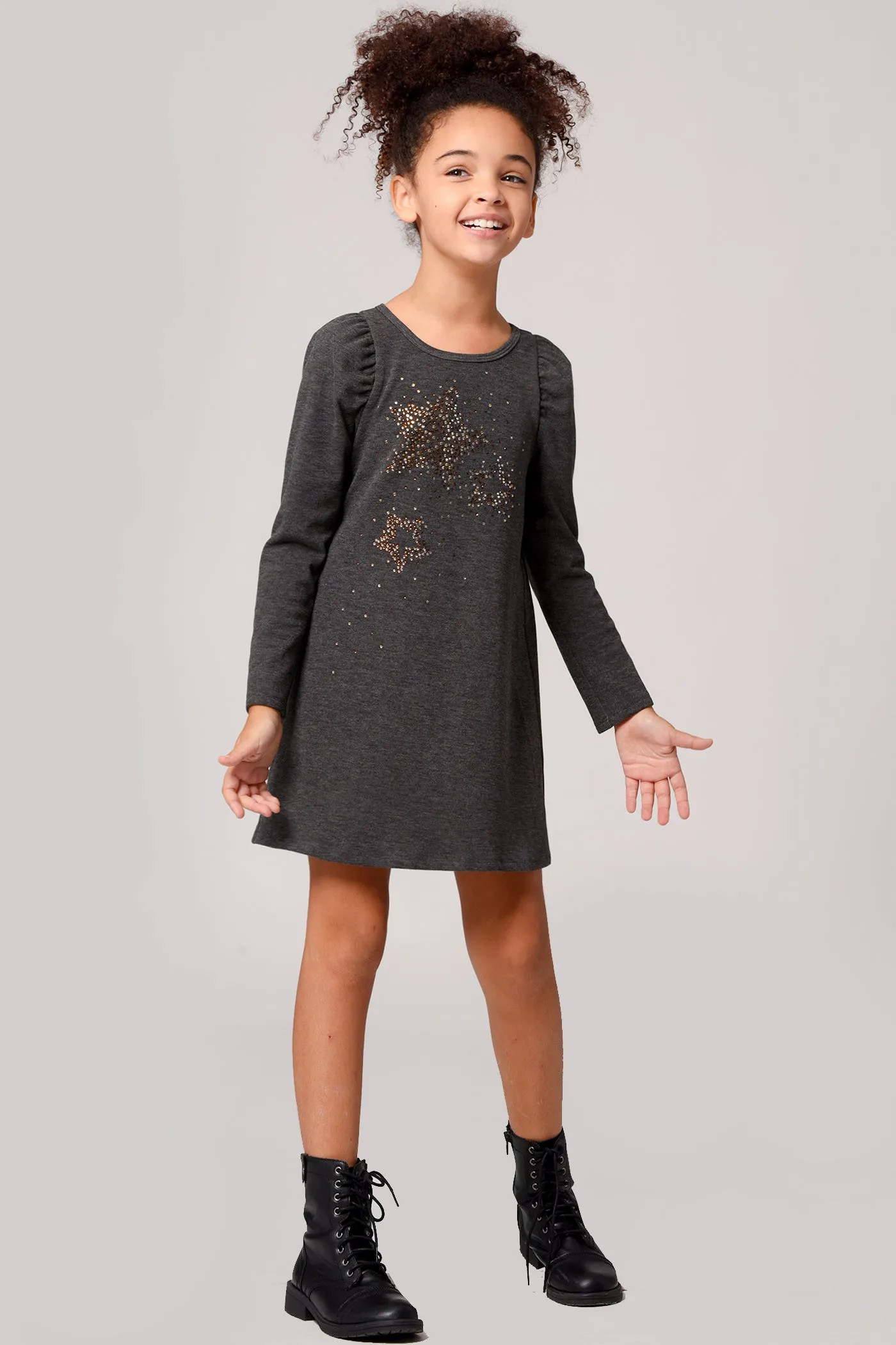 Little Girl's Long Sleeve Star Rhinestone Knit Dress