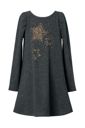 Little Girl's Long Sleeve Star Rhinestone Knit Dress