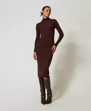 Long Ribbed Knit Dress - Coffee Chocolate