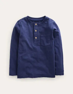 Long Sleeve Henley T-shirt-Navy