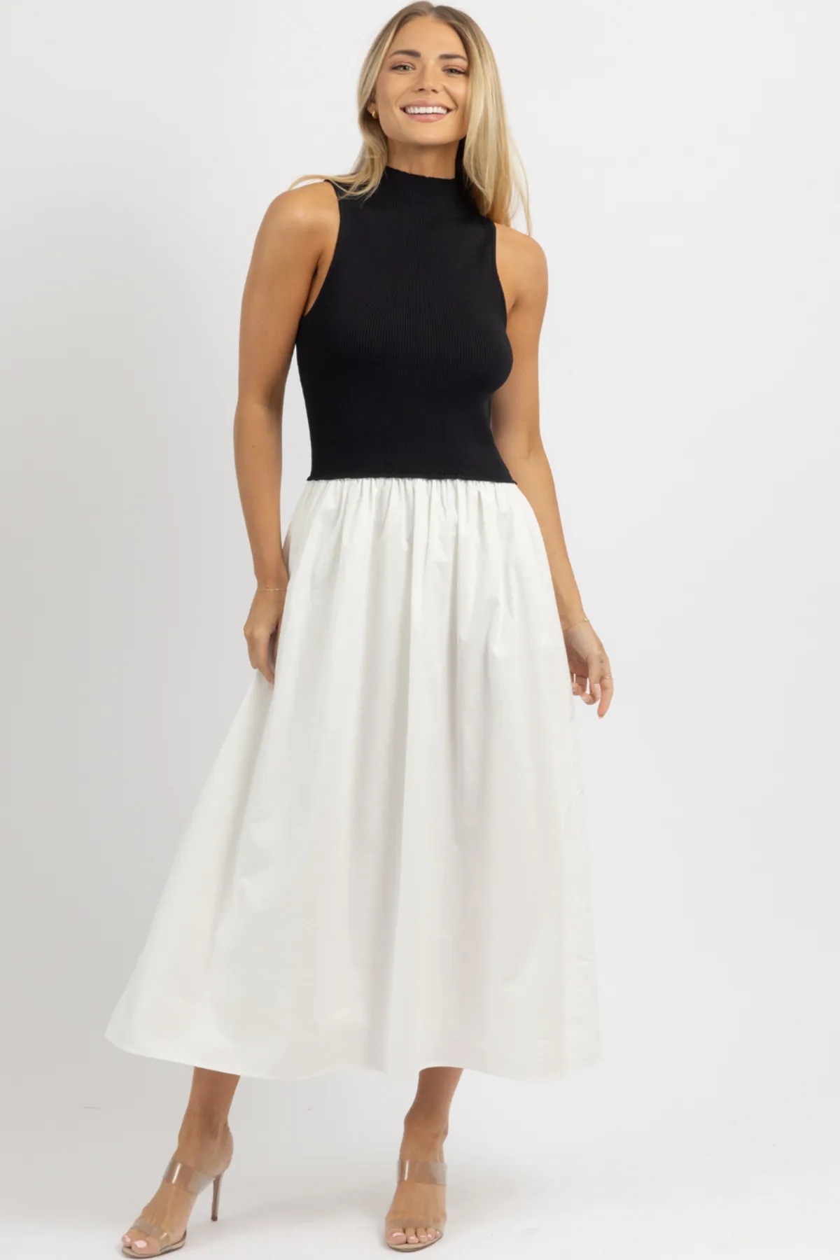 MADISON BLACK CONTRAST POPLIN DRESS
