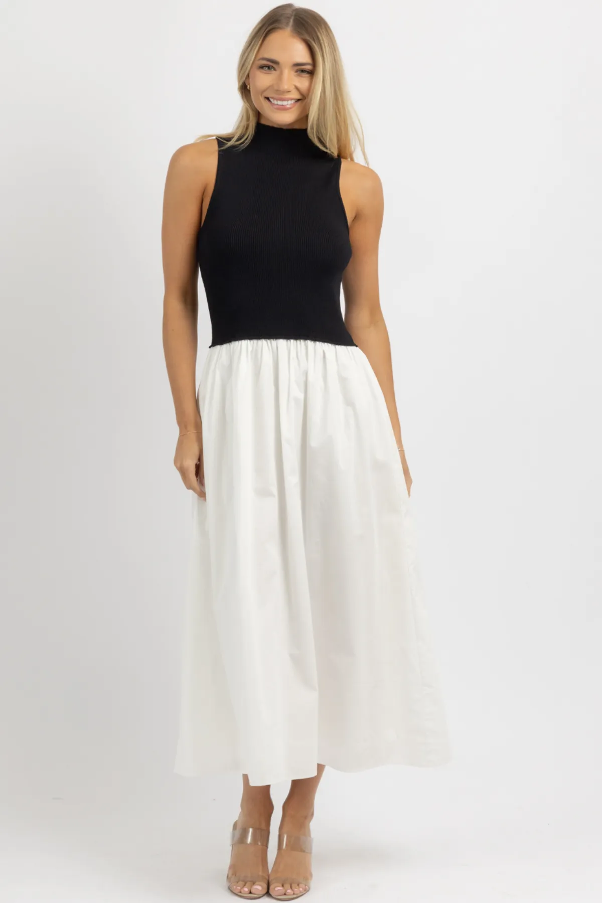 MADISON BLACK CONTRAST POPLIN DRESS
