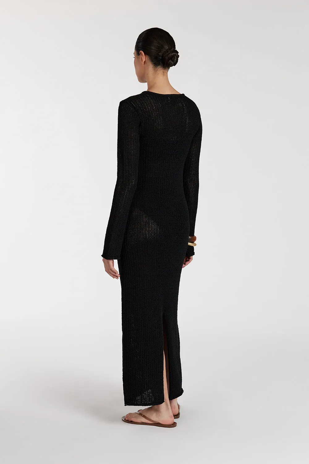 MARGOT BLACK CREW NECK MIDI DRESS