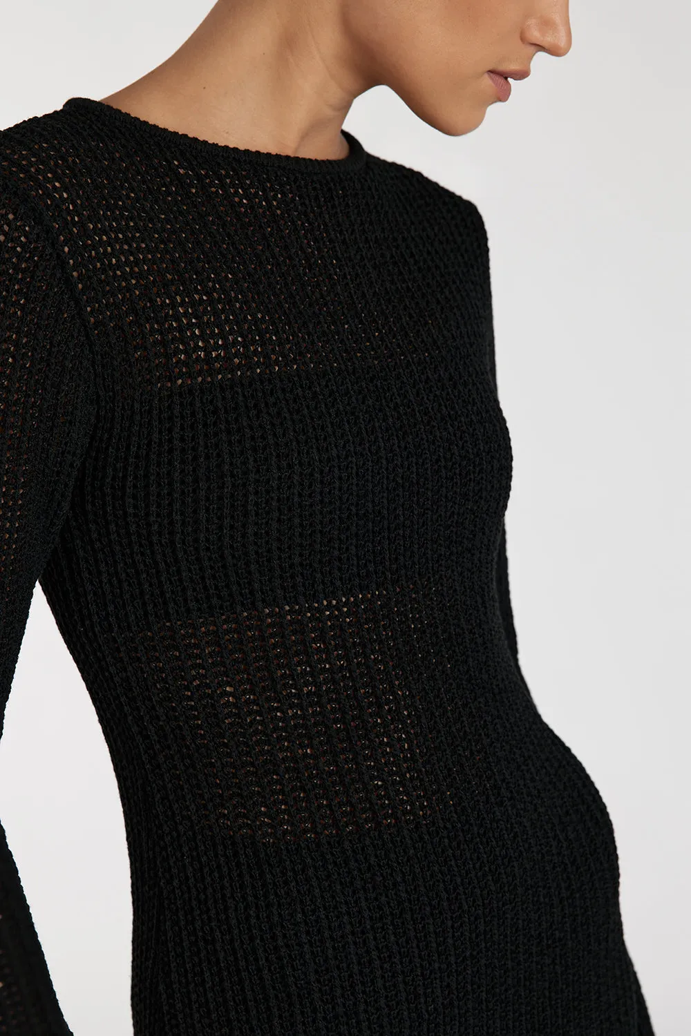 MARGOT BLACK CREW NECK MIDI DRESS