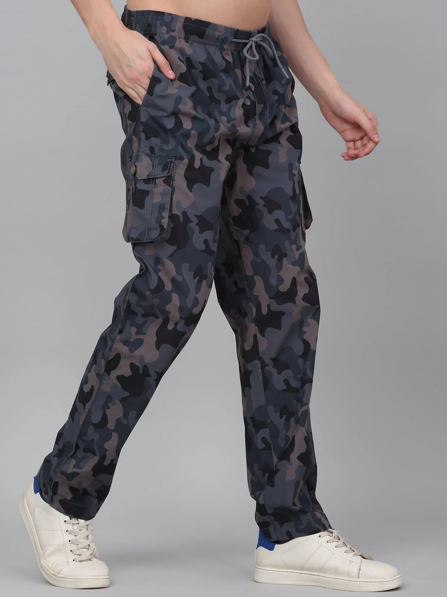 Men's Grey Printed Full Length Cargo