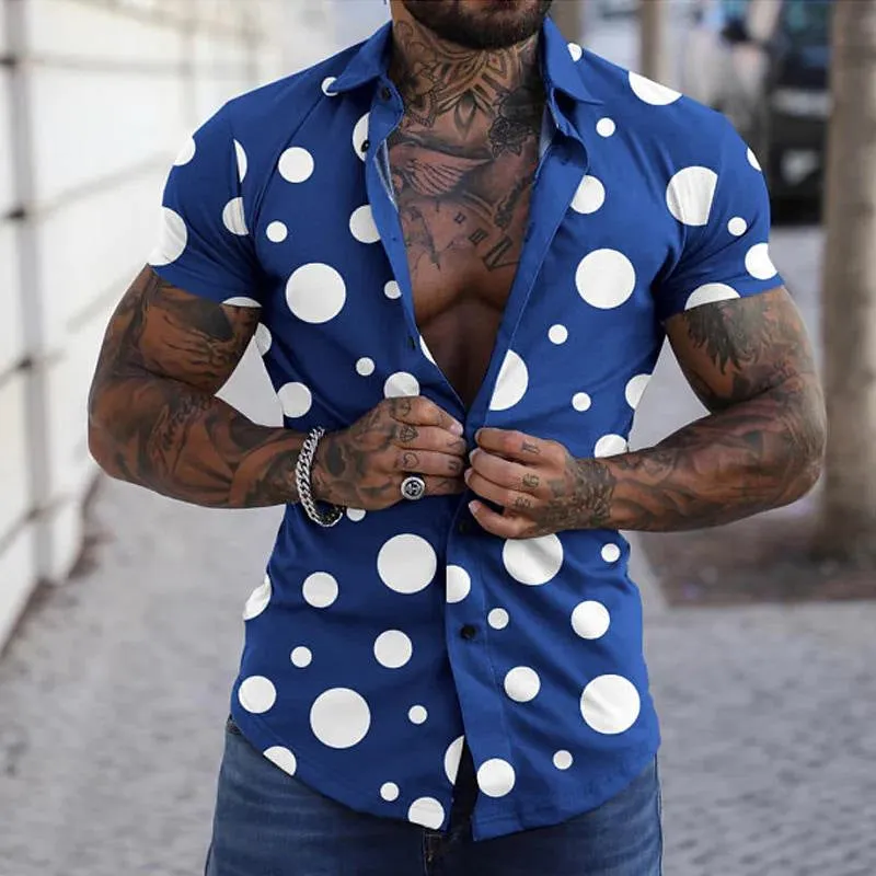 Men's Luxury Shirt Short Slim Top Lapel Button T-shirt