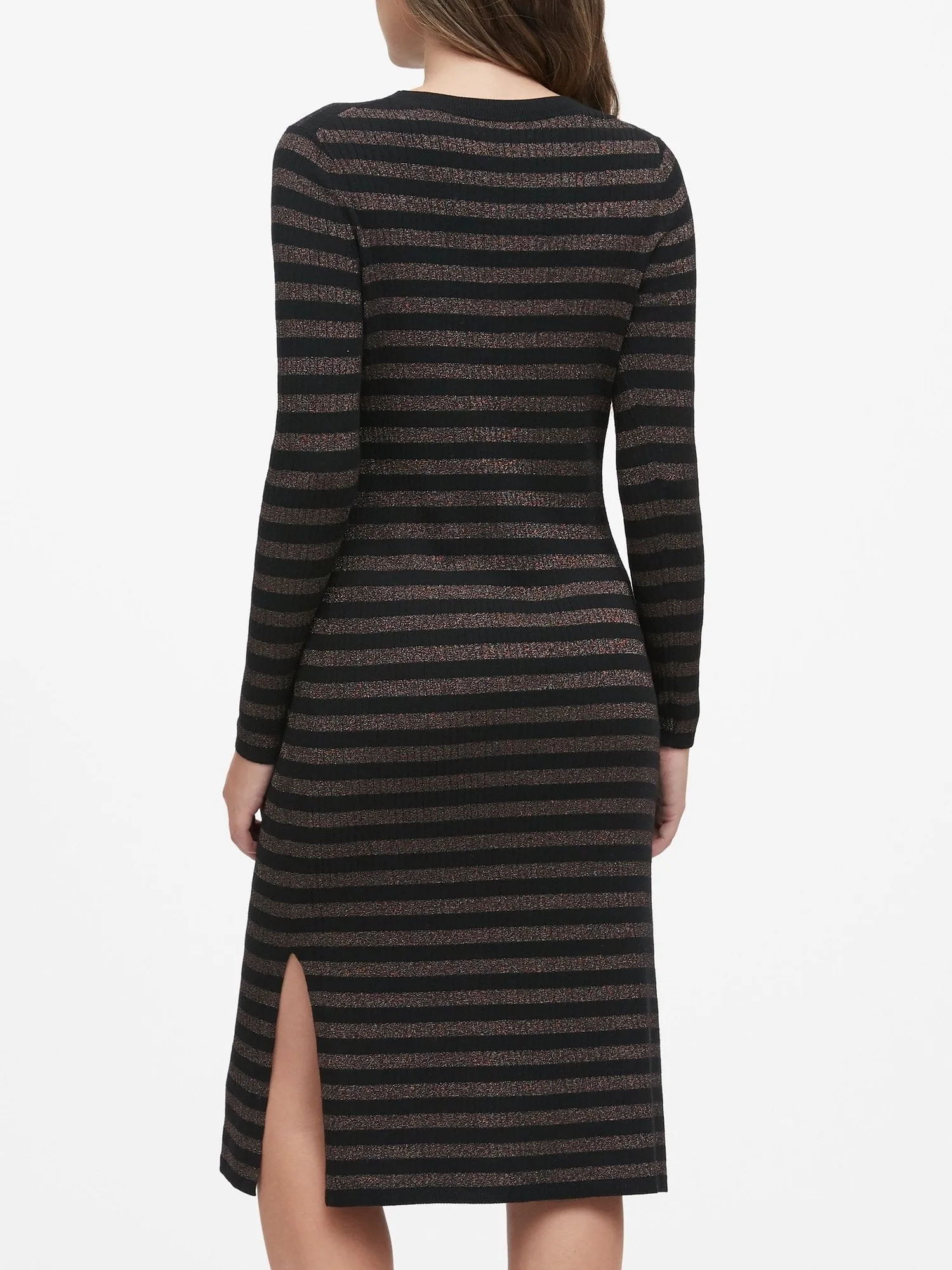 Metallic Stripe Sweater Dress in Black & Copper Stripe
