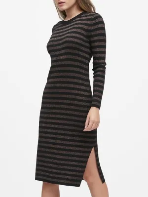 Metallic Stripe Sweater Dress in Black & Copper Stripe