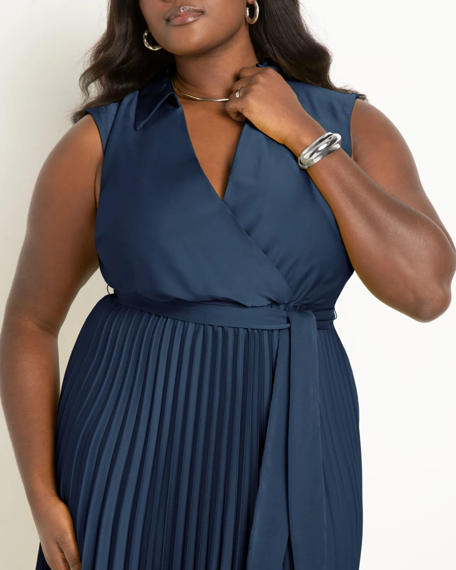Midi Dress With Pleated Skirt | Dress Blue