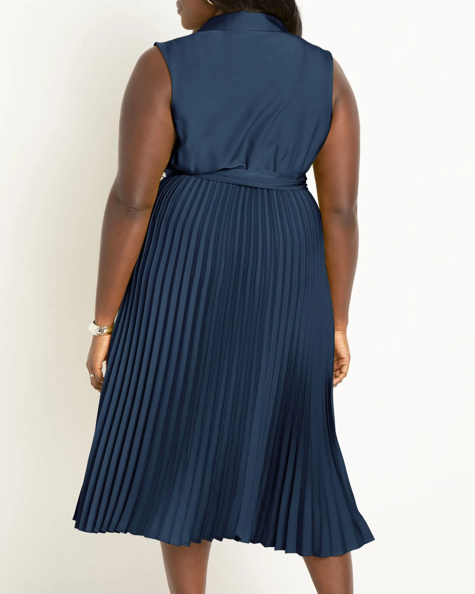 Midi Dress With Pleated Skirt | Dress Blue