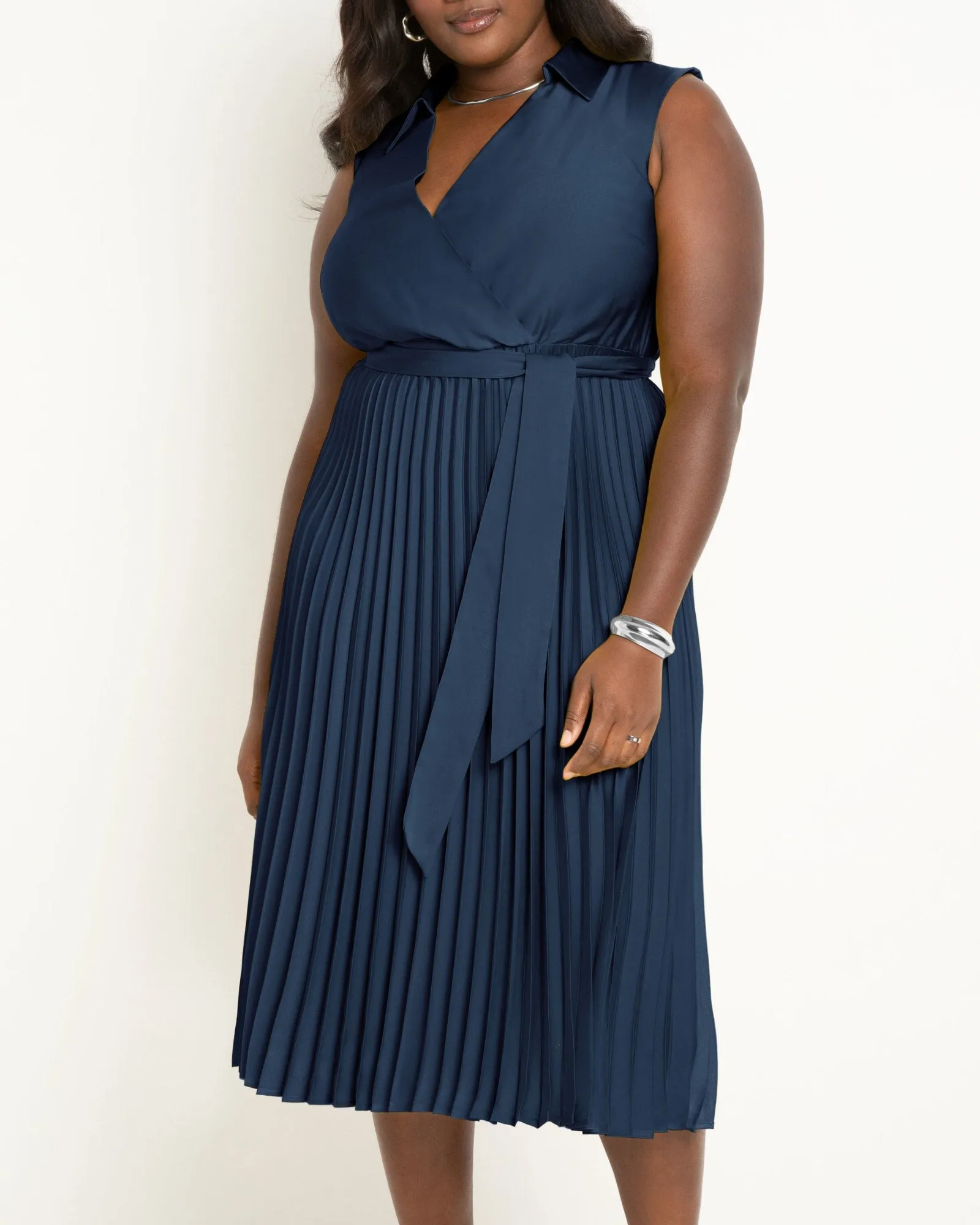 Midi Dress With Pleated Skirt | Dress Blue