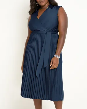 Midi Dress With Pleated Skirt | Dress Blue
