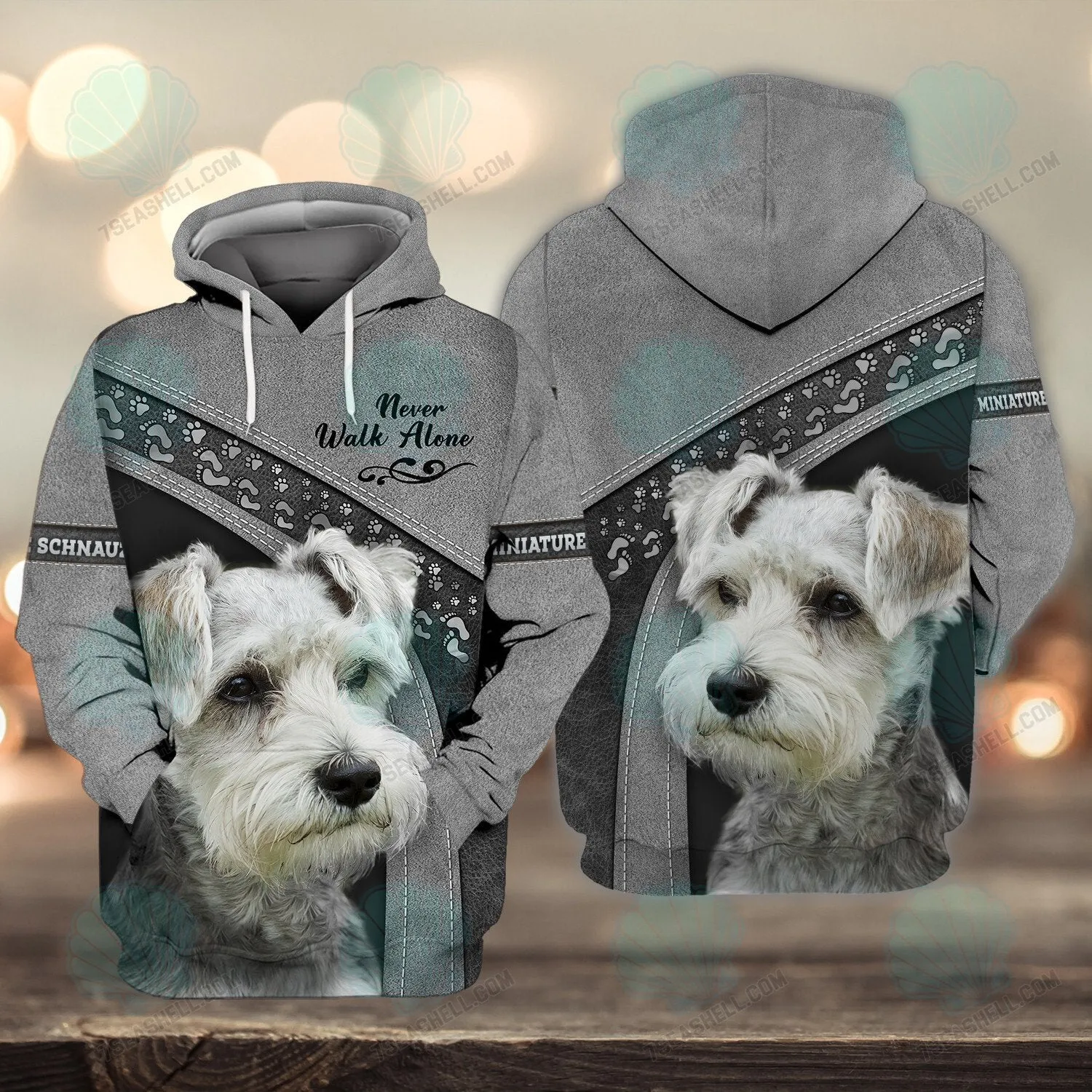 Miniature Schnauzer Grey Love Never Walk Alone 3D Full Print Shirts, Christmas Dog Memorial Gifts for loss of Dog