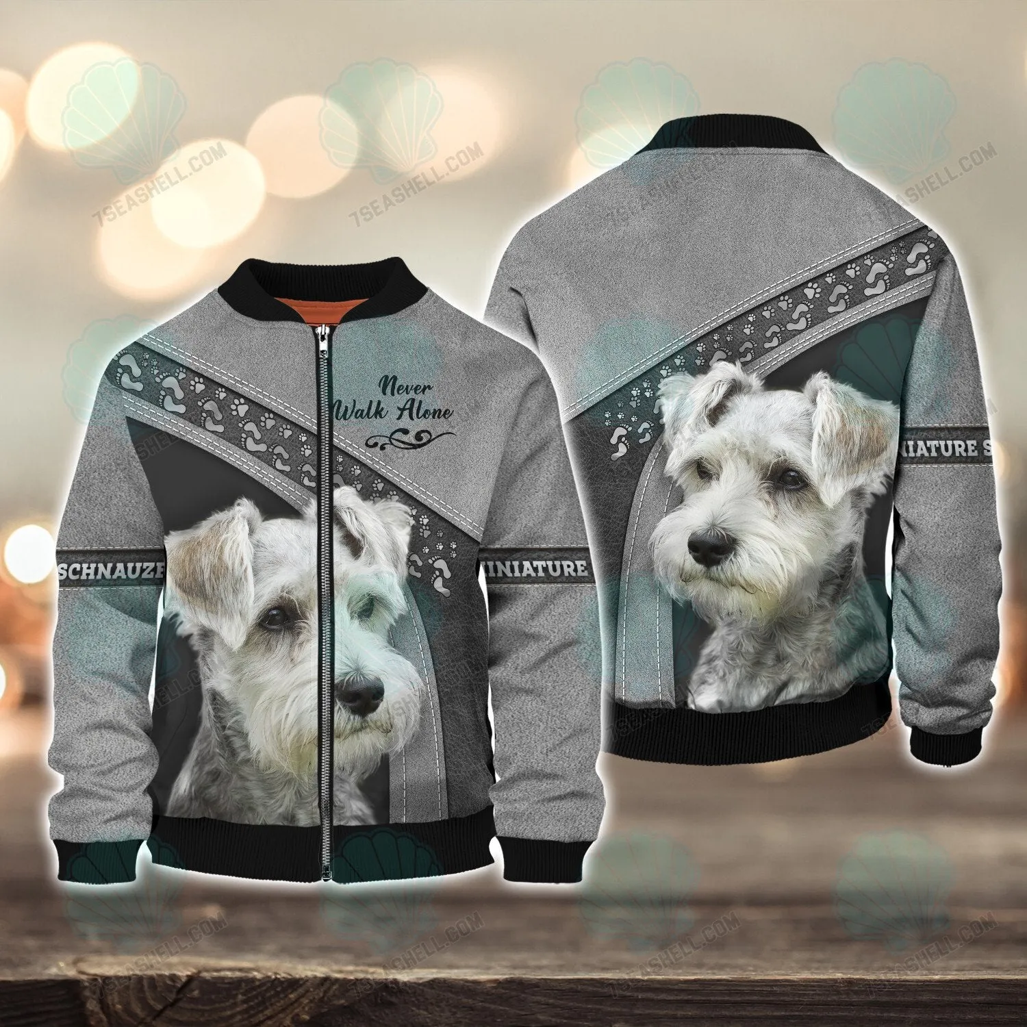 Miniature Schnauzer Grey Love Never Walk Alone 3D Full Print Shirts, Christmas Dog Memorial Gifts for loss of Dog