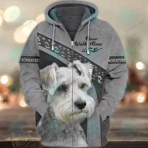 Miniature Schnauzer Grey Love Never Walk Alone 3D Full Print Shirts, Christmas Dog Memorial Gifts for loss of Dog