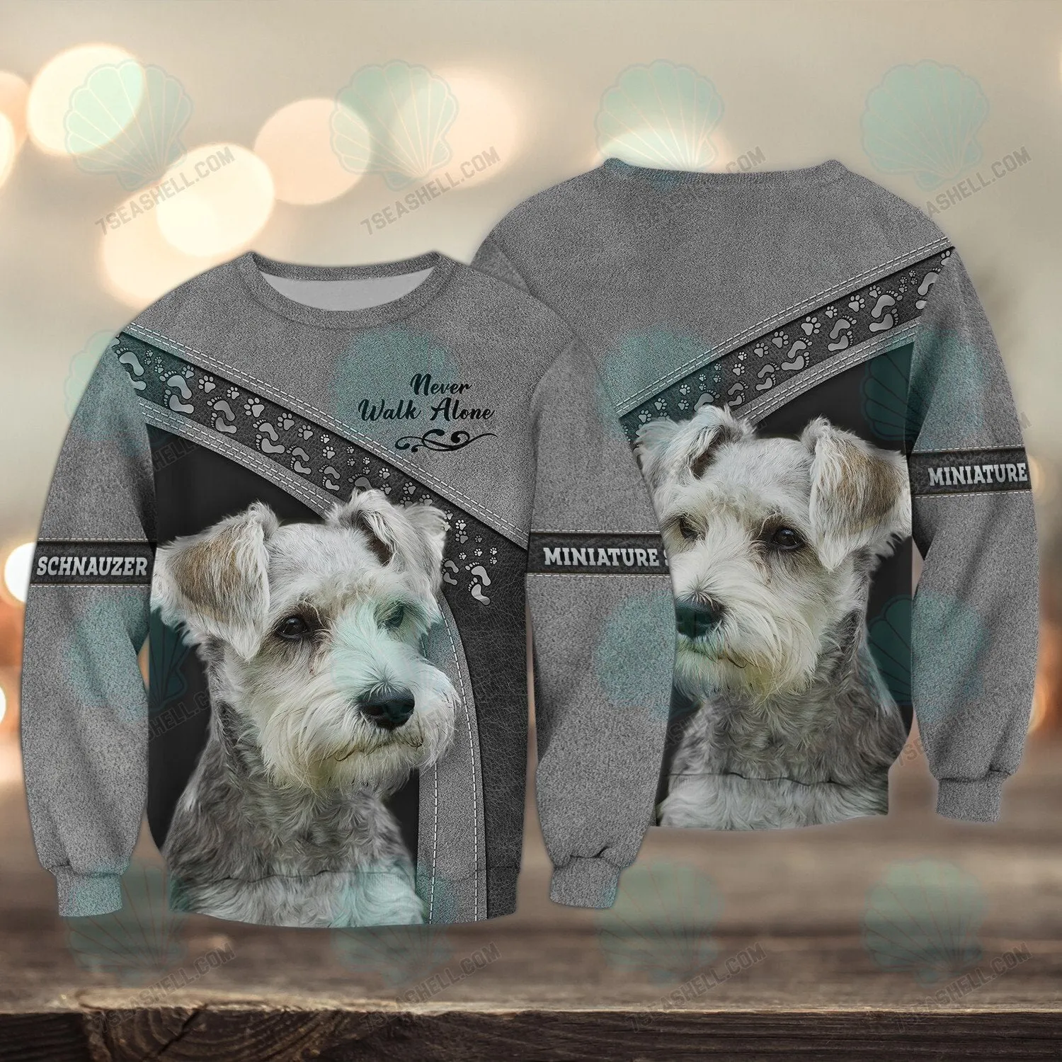 Miniature Schnauzer Grey Love Never Walk Alone 3D Full Print Shirts, Christmas Dog Memorial Gifts for loss of Dog
