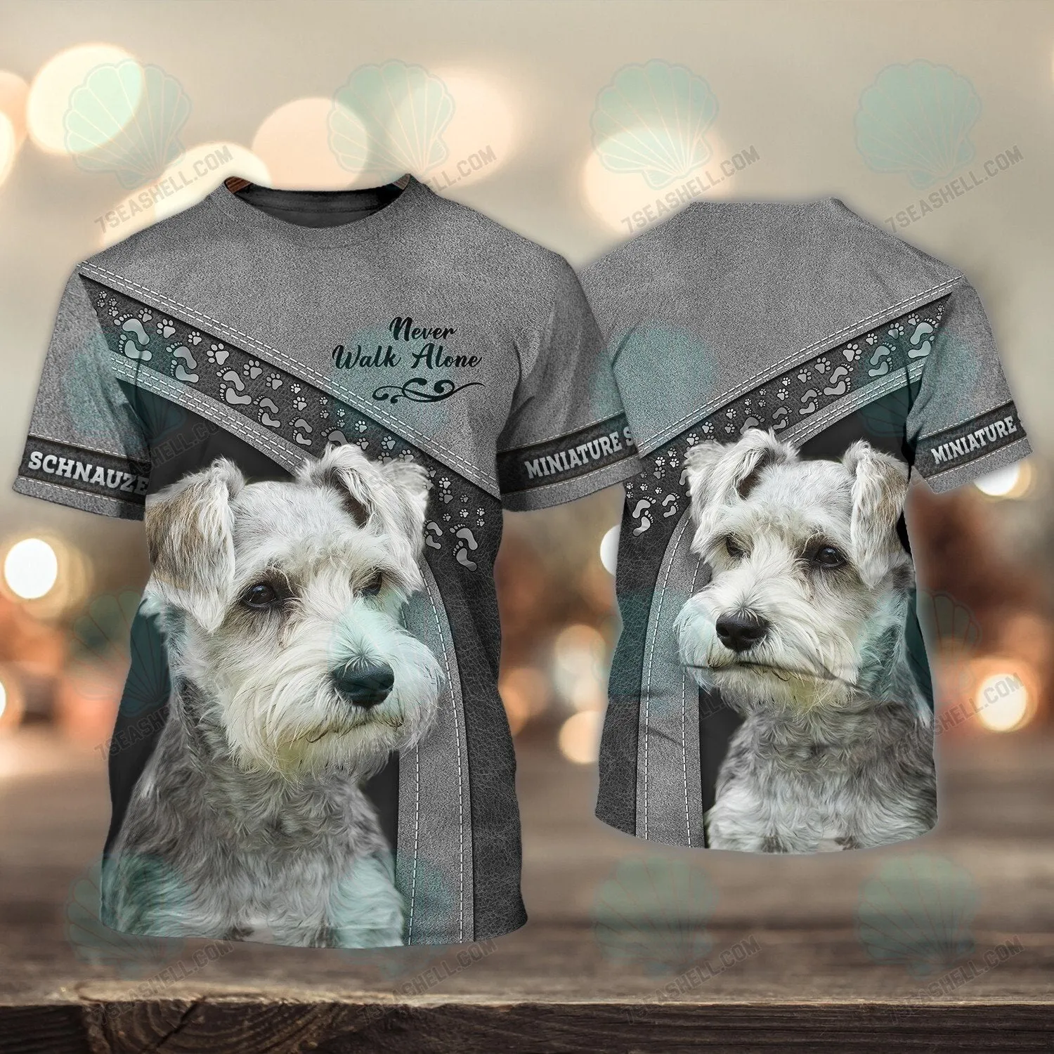 Miniature Schnauzer Grey Love Never Walk Alone 3D Full Print Shirts, Christmas Dog Memorial Gifts for loss of Dog