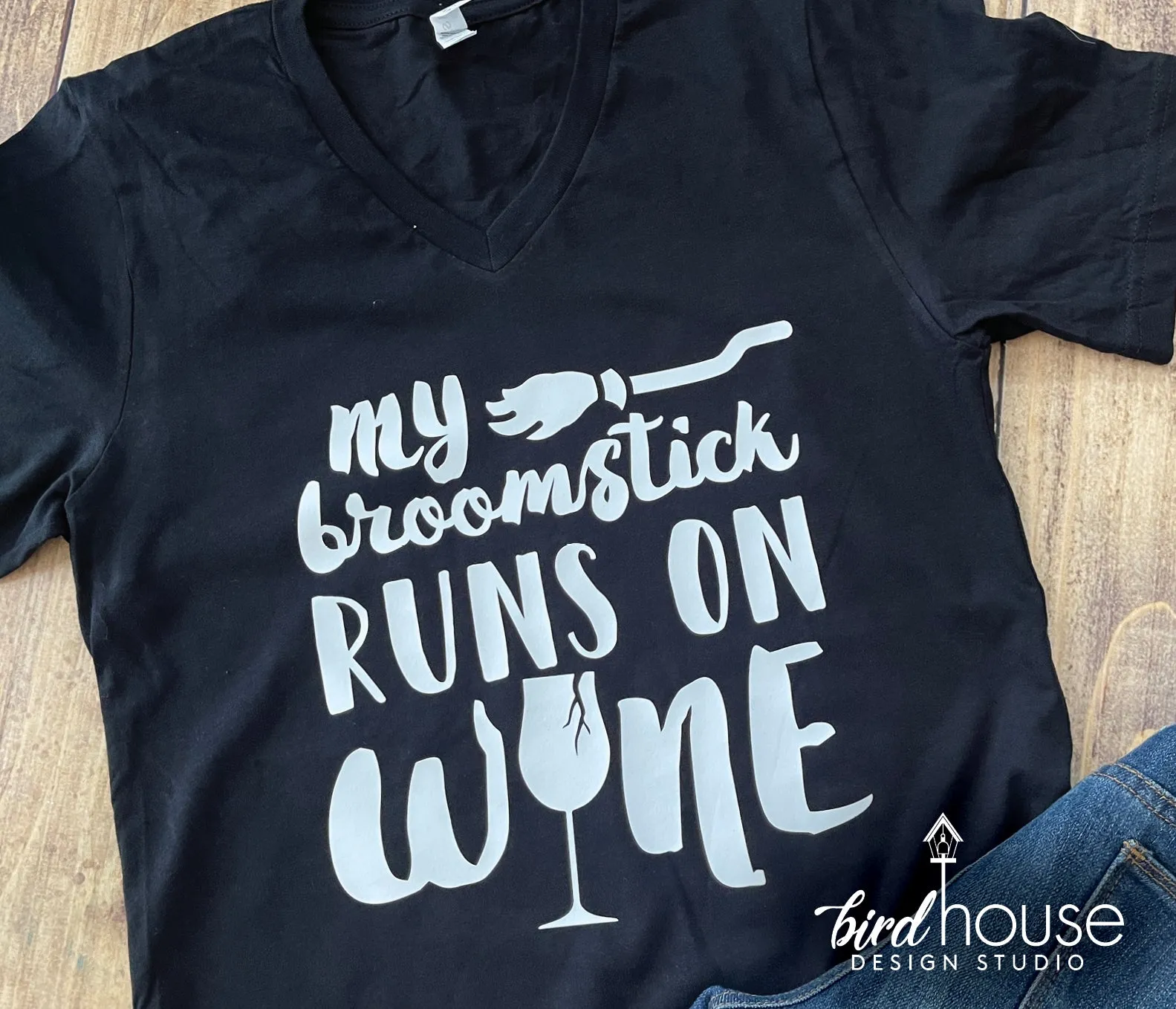 My Broomstick Runs on Wine Halloween Funny Shirt