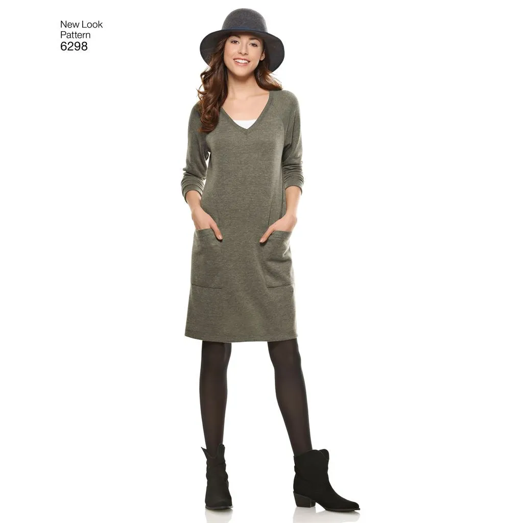 New Look Pattern 6298 Misses' Knit Dress with Neckline & Length Variations