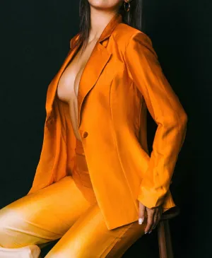 Ombre-Graphic Print Satin Blazer and Pants Set