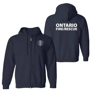 Ontairo Fire Maltese Cross Logo Full Zip Hooded Sweatshirt- Navy