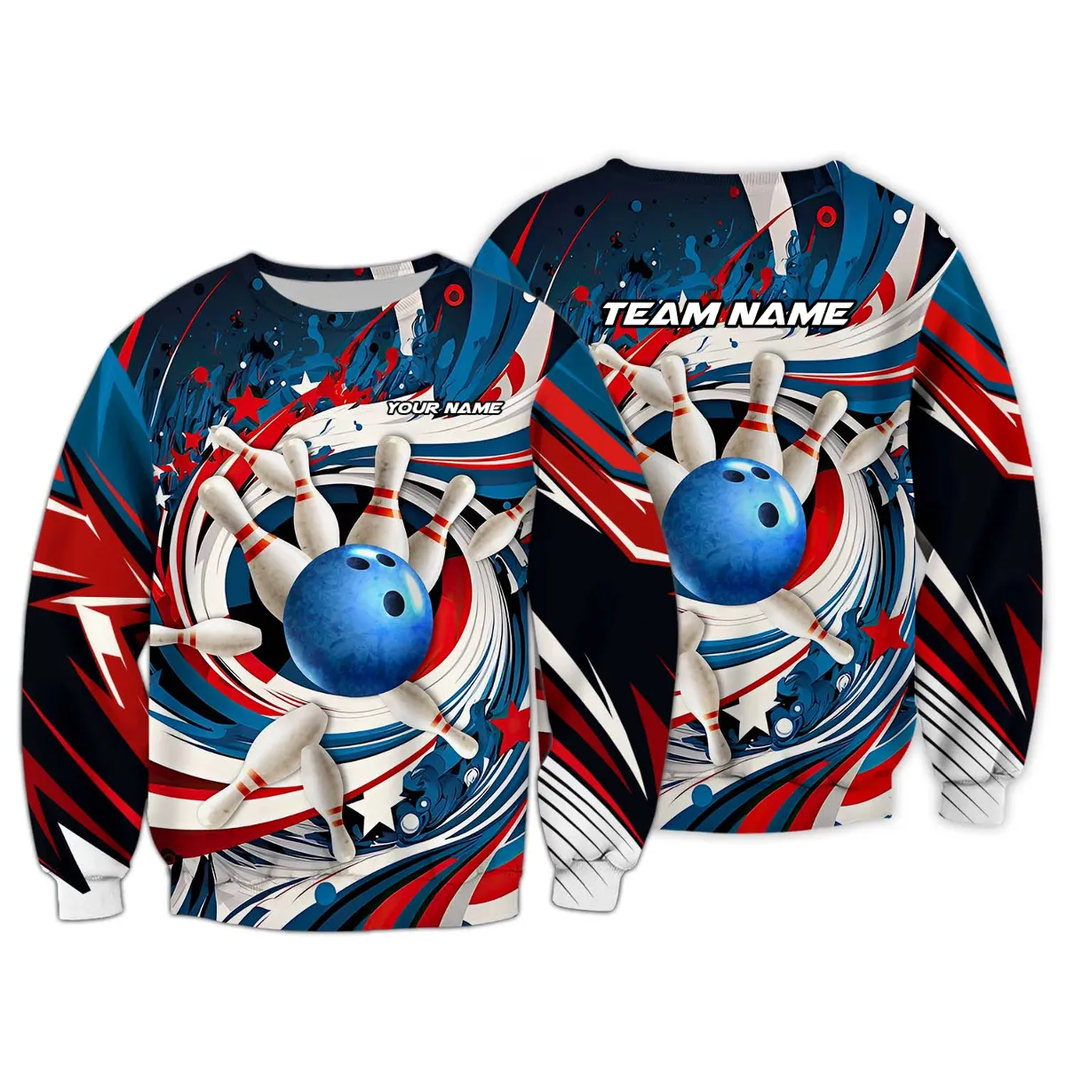 Personalized Name Blue Bowling Ball And Pins Water 3D Sweatshirt Hoodie, Gift for Bowler