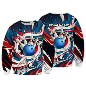 Personalized Name Blue Bowling Ball And Pins Water 3D Sweatshirt Hoodie, Gift for Bowler
