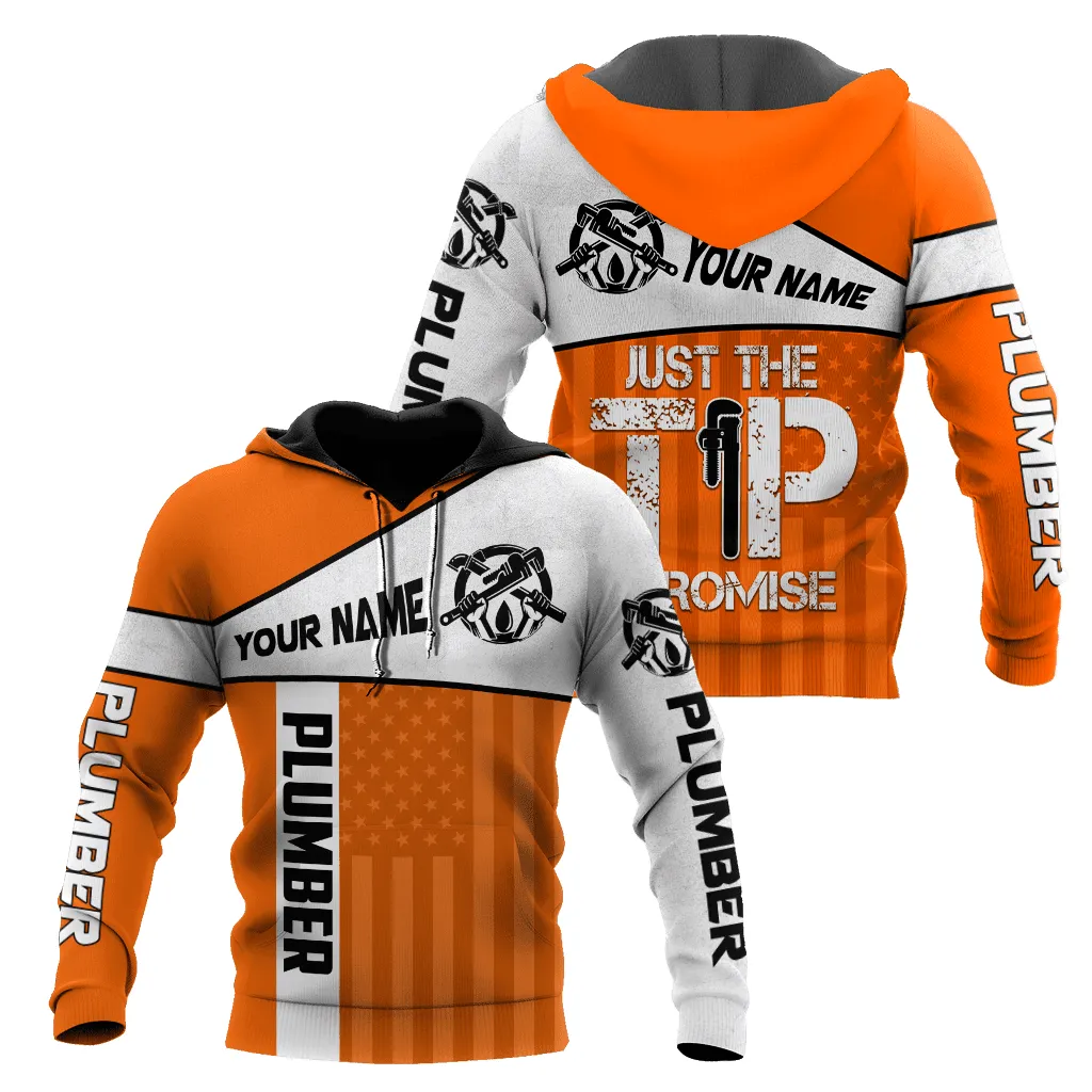 Personalized Name Plumber Skull Orange Just The Tip 3D Sweatshirt Hoodie Christmas Gift