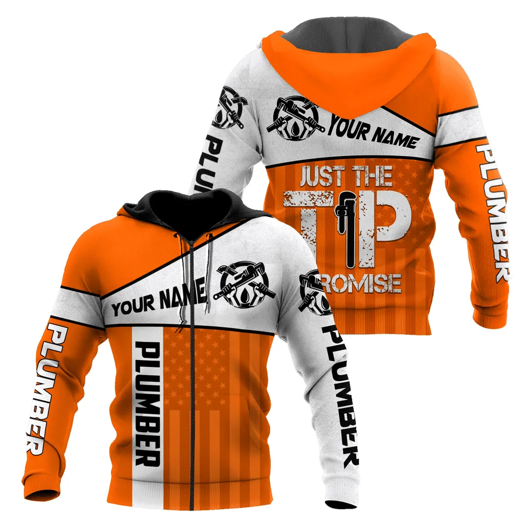 Personalized Name Plumber Skull Orange Just The Tip 3D Sweatshirt Hoodie Christmas Gift