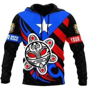 Personalized Name Taino Sun Puerto Rico Flag All Over Printed Unisex Hoodie Shirts, Gift for Puerto Rican