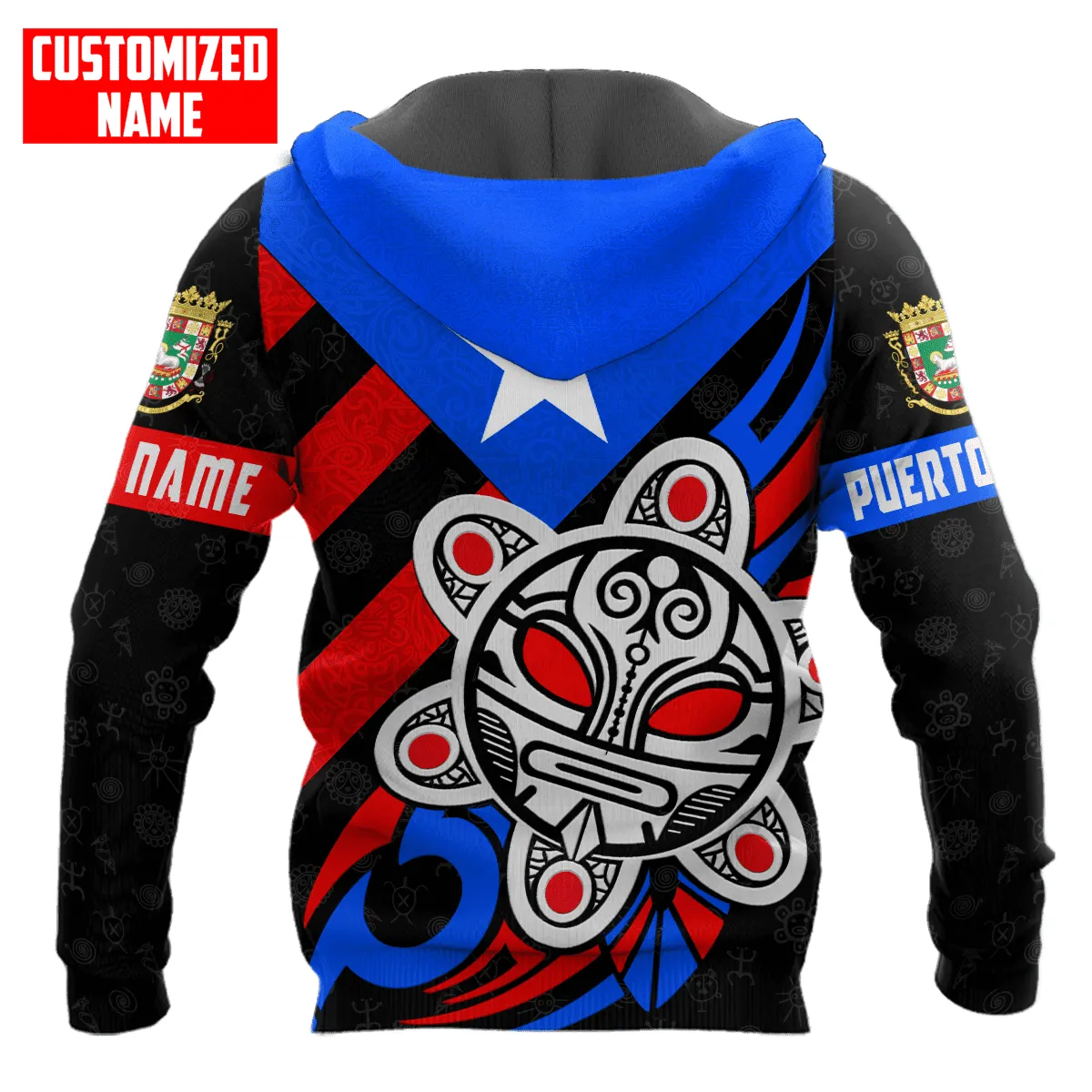 Personalized Name Taino Sun Puerto Rico Flag All Over Printed Unisex Hoodie Shirts, Gift for Puerto Rican