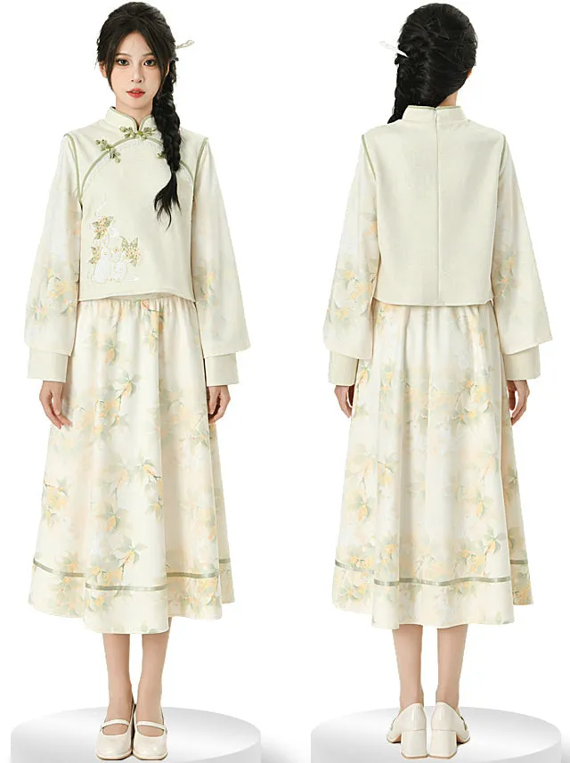 Piece China Suit Embroidery Two Rabbit Forest