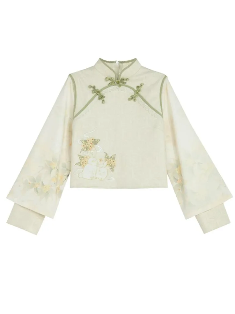 Piece China Suit Embroidery Two Rabbit Forest