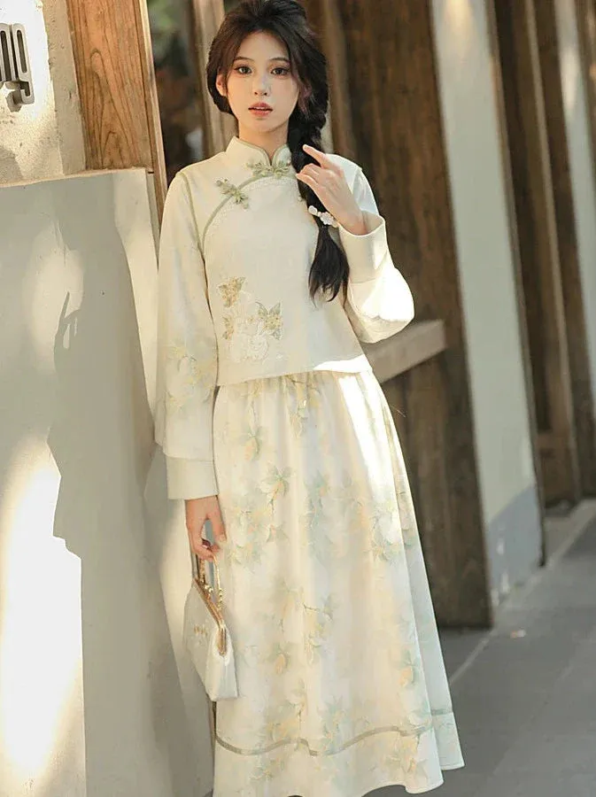 Piece China Suit Embroidery Two Rabbit Forest
