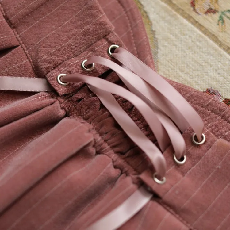 Pink High Waist Striped Pattern Historical Vibes Classic Skirt