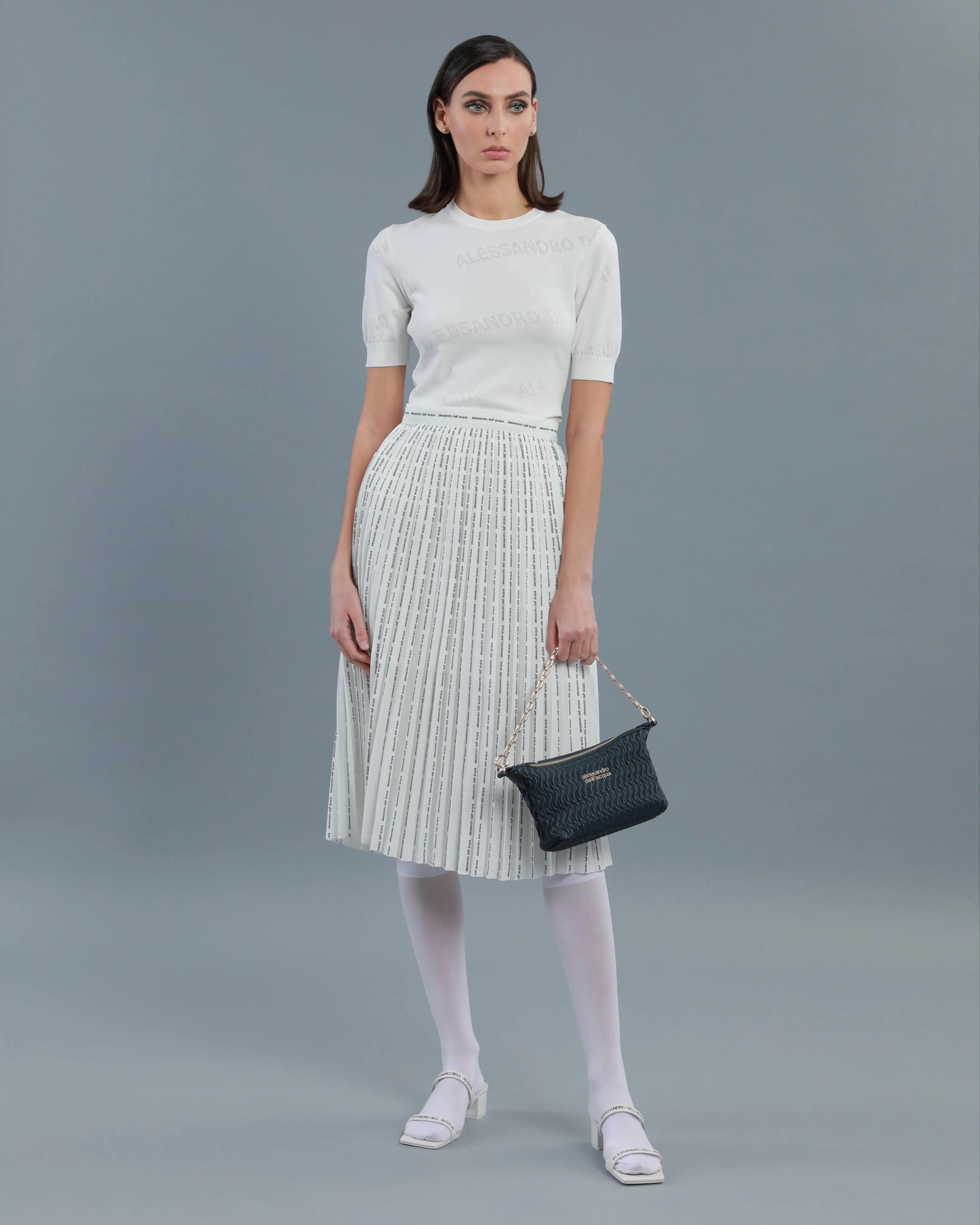 Pinstripe Logo Pleated Skirt