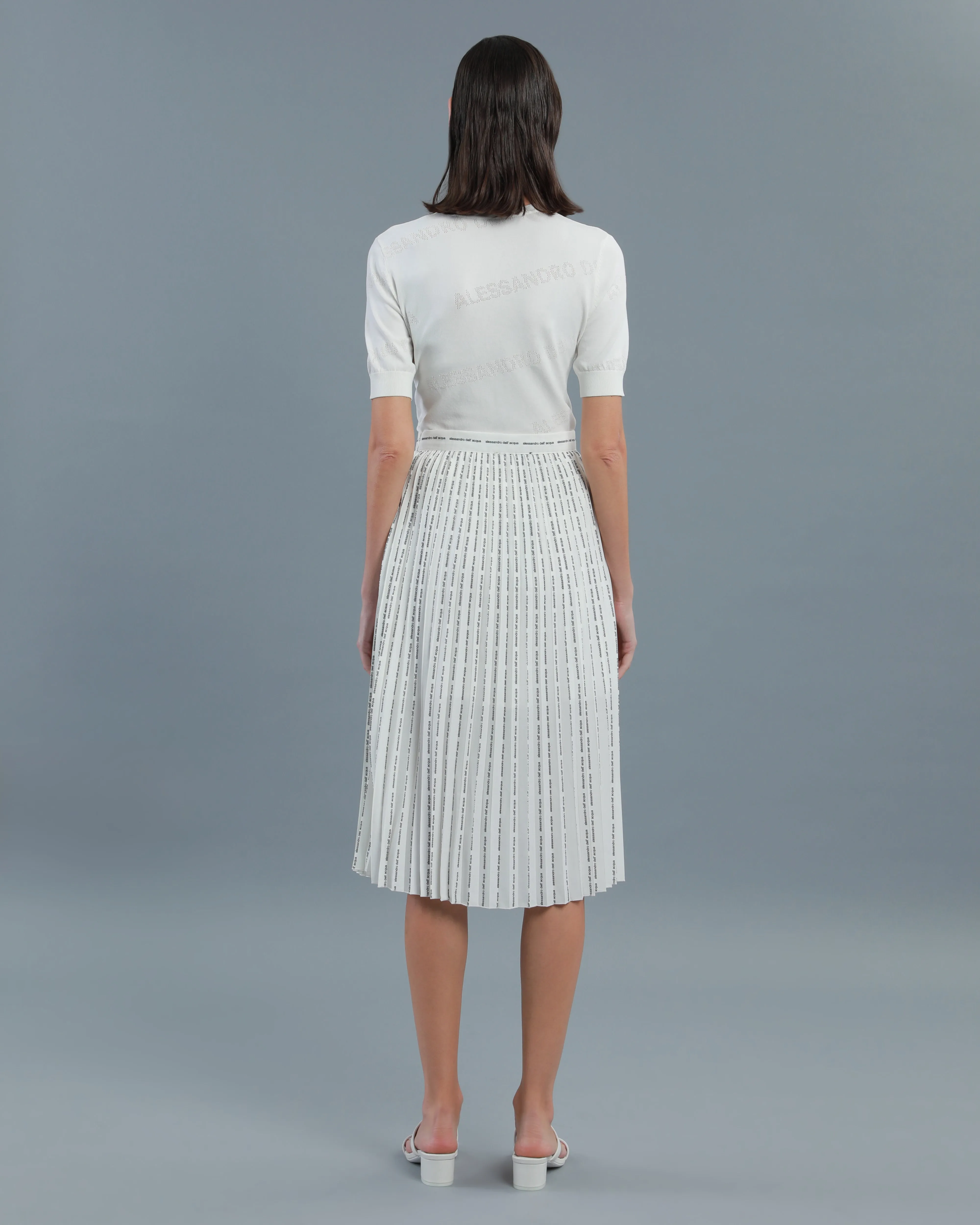 Pinstripe Logo Pleated Skirt