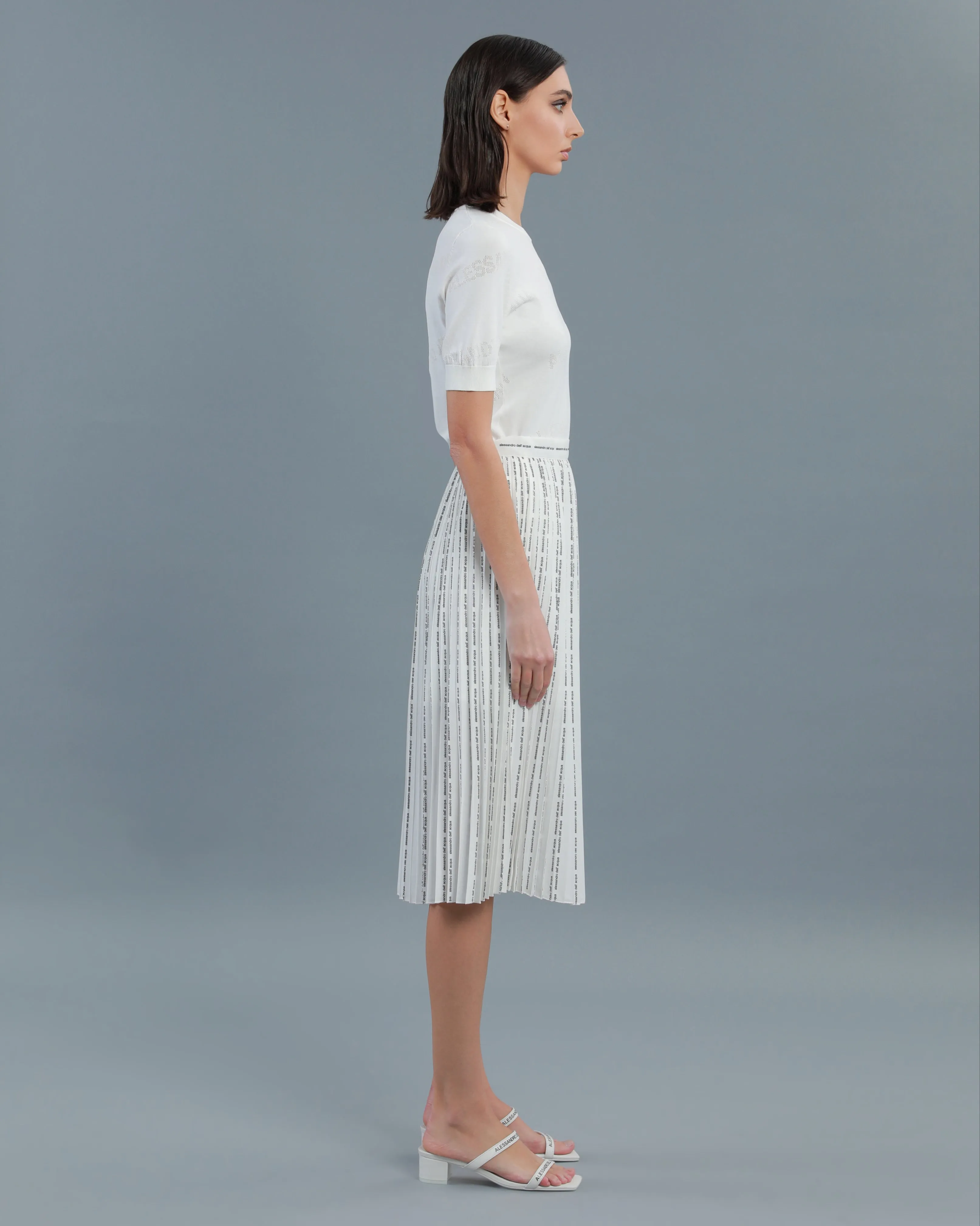 Pinstripe Logo Pleated Skirt