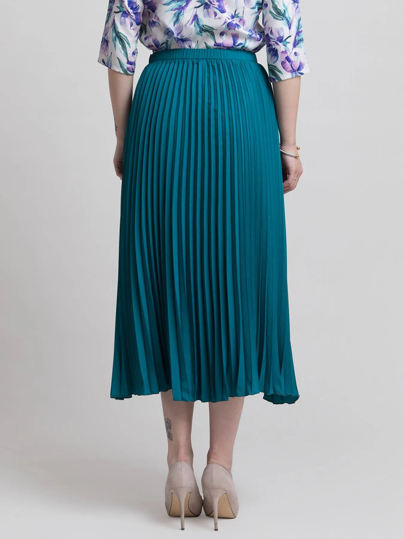 Pleated Flared Skirt - Peacock Blue