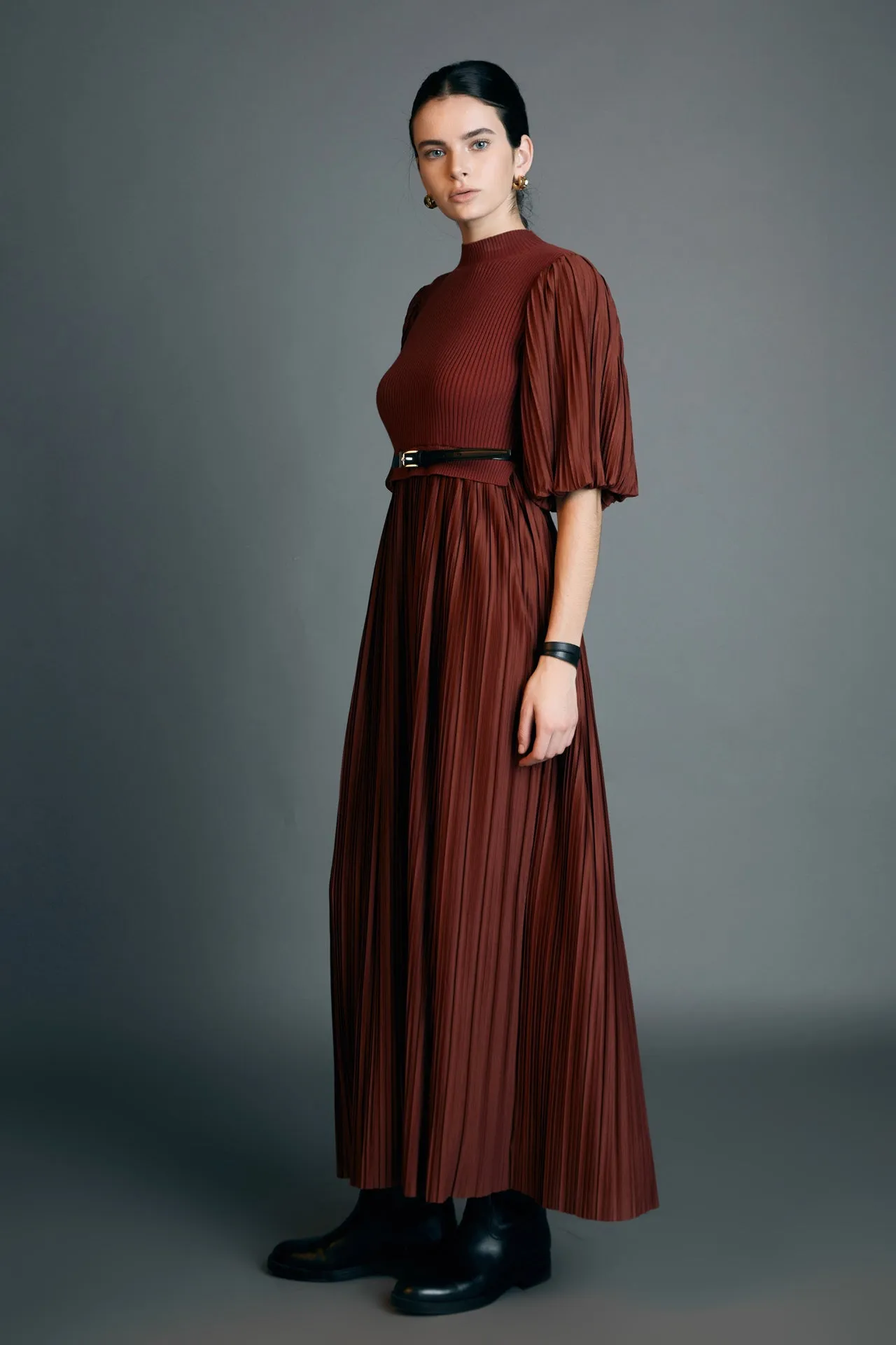 Pleated Mix Media Maxi Dress