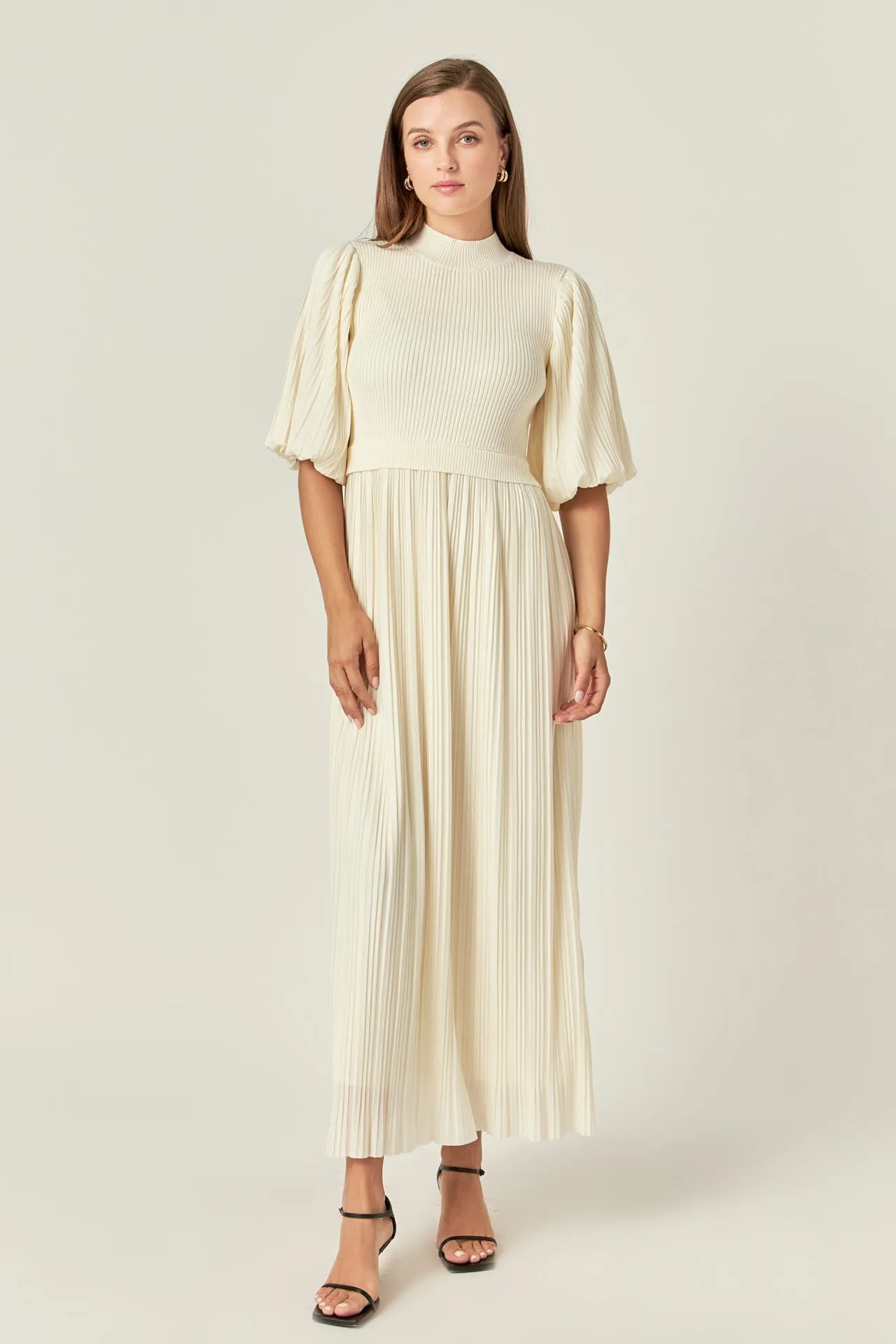 Pleated Mix Media Maxi Dress