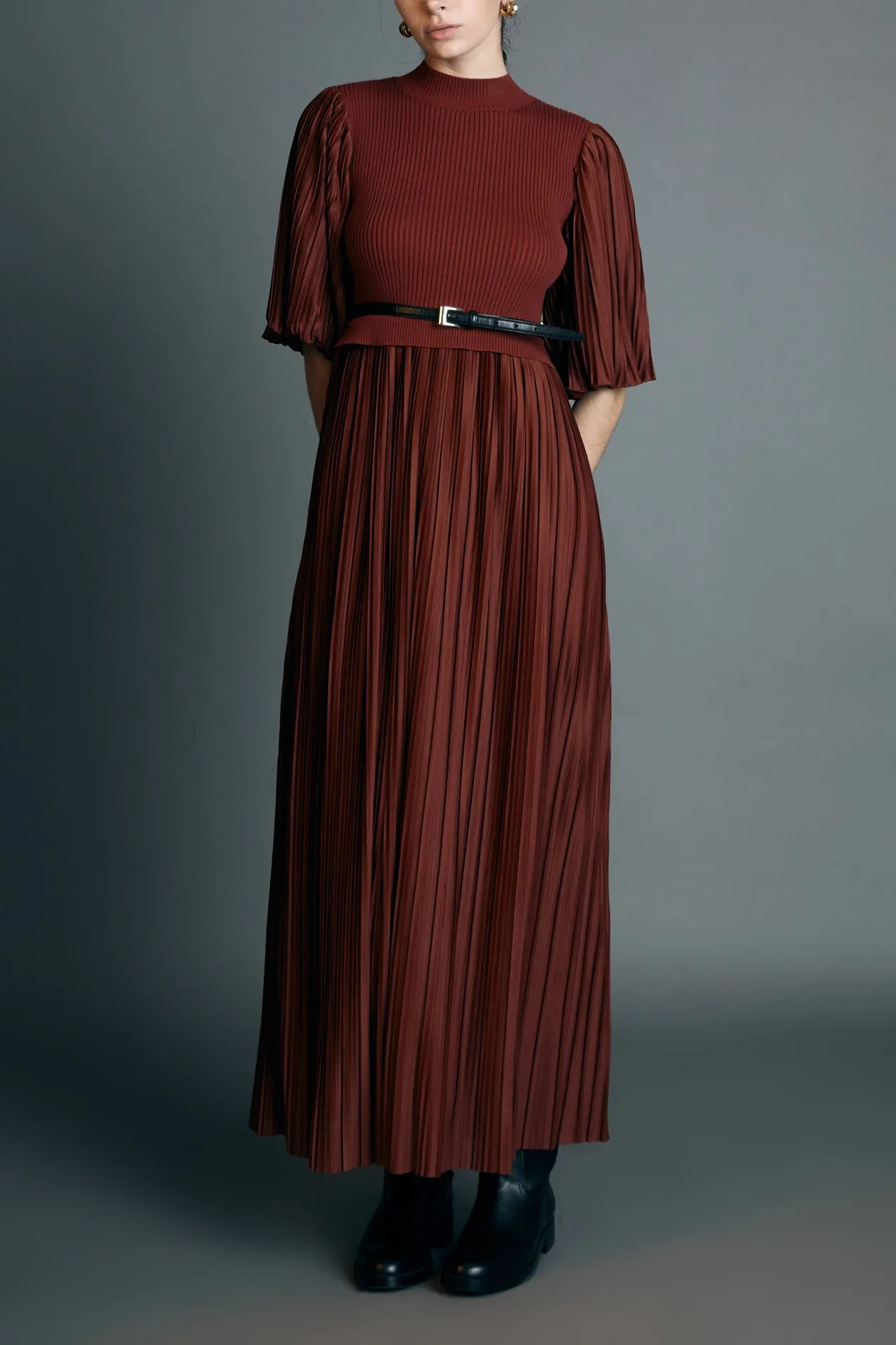 Pleated Mix Media Maxi Dress