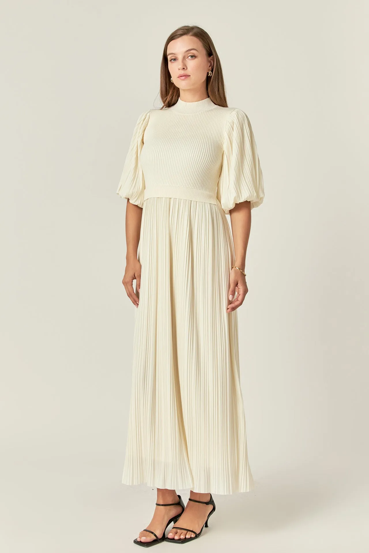 Pleated Mix Media Maxi Dress