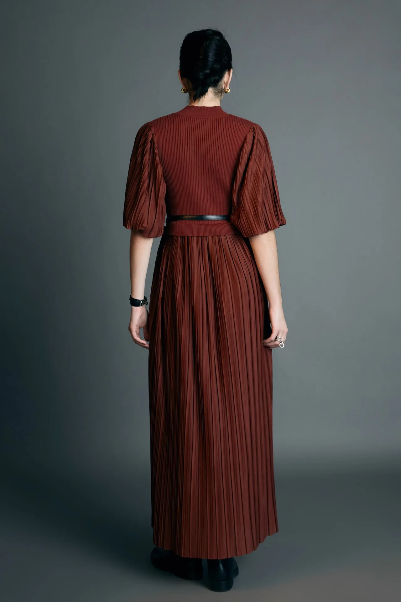 Pleated Mix Media Maxi Dress