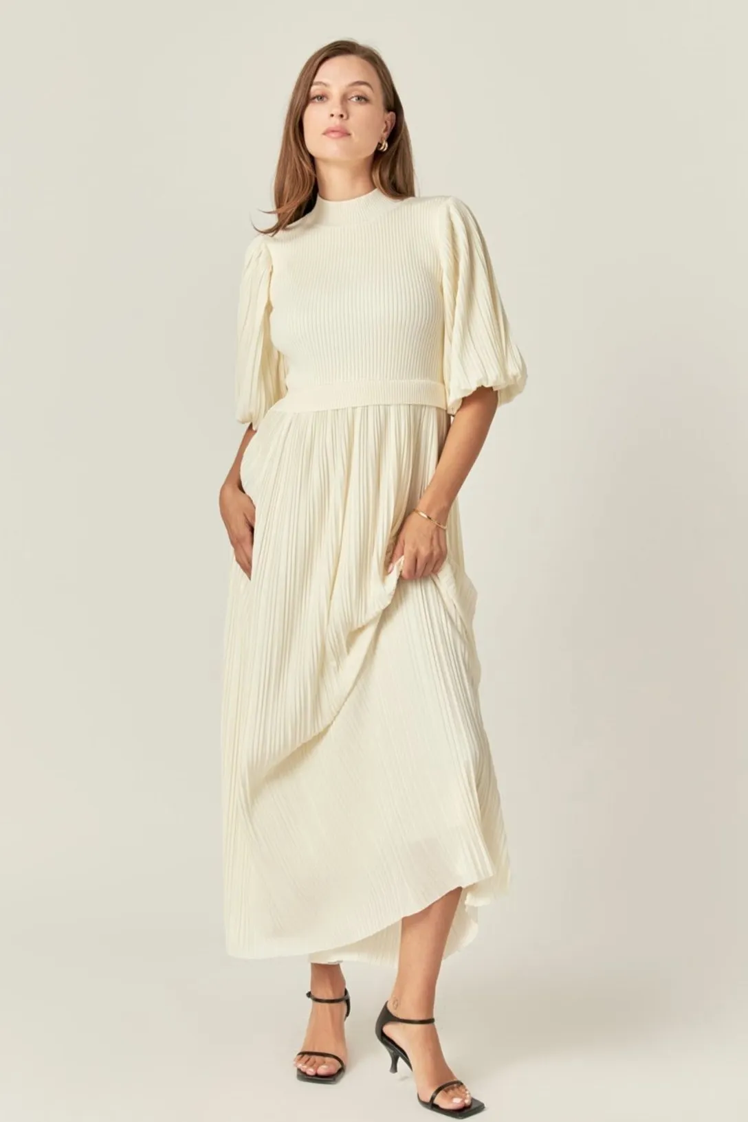 Pleated Mix Media Maxi Dress