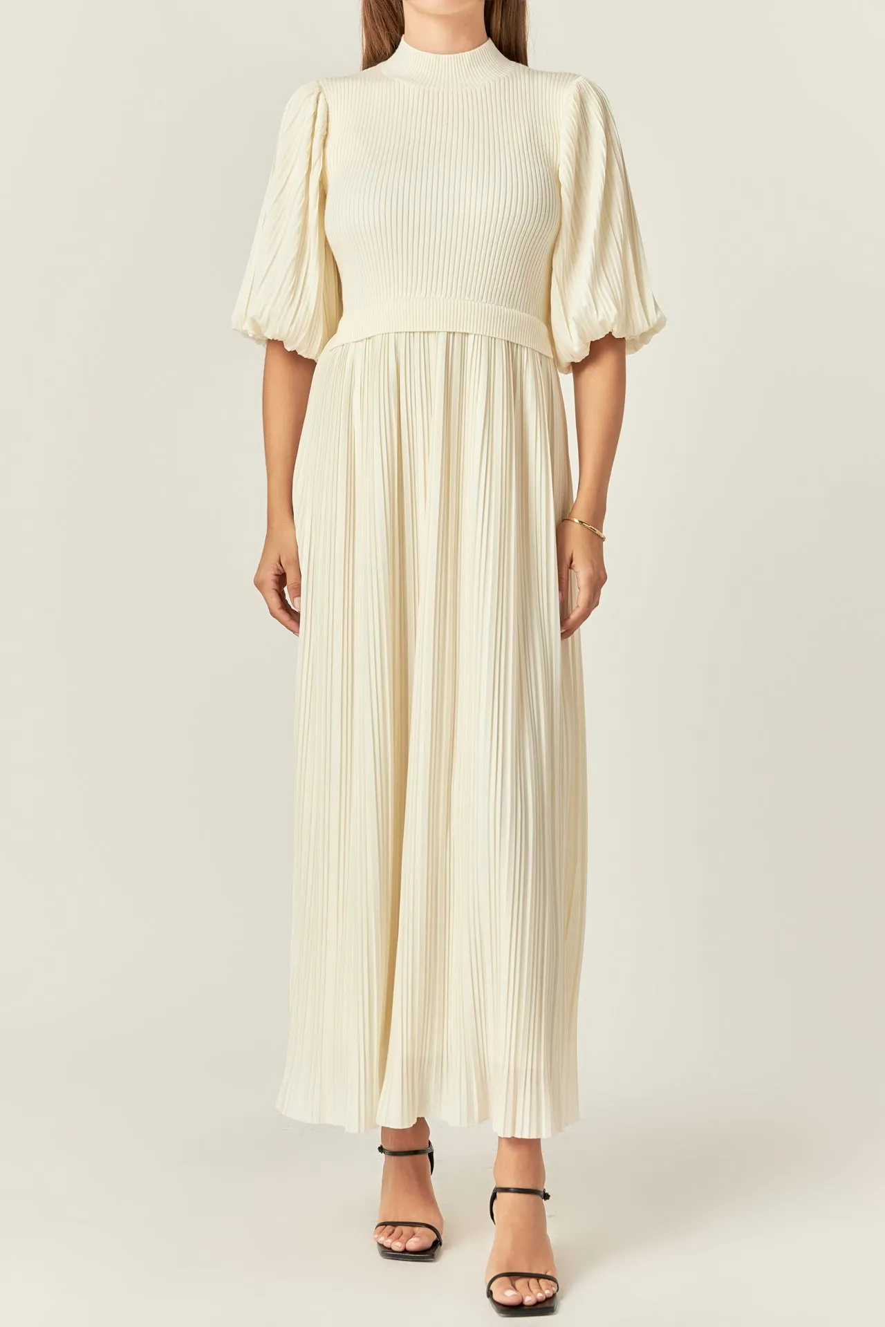 Pleated Mix Media Maxi Dress