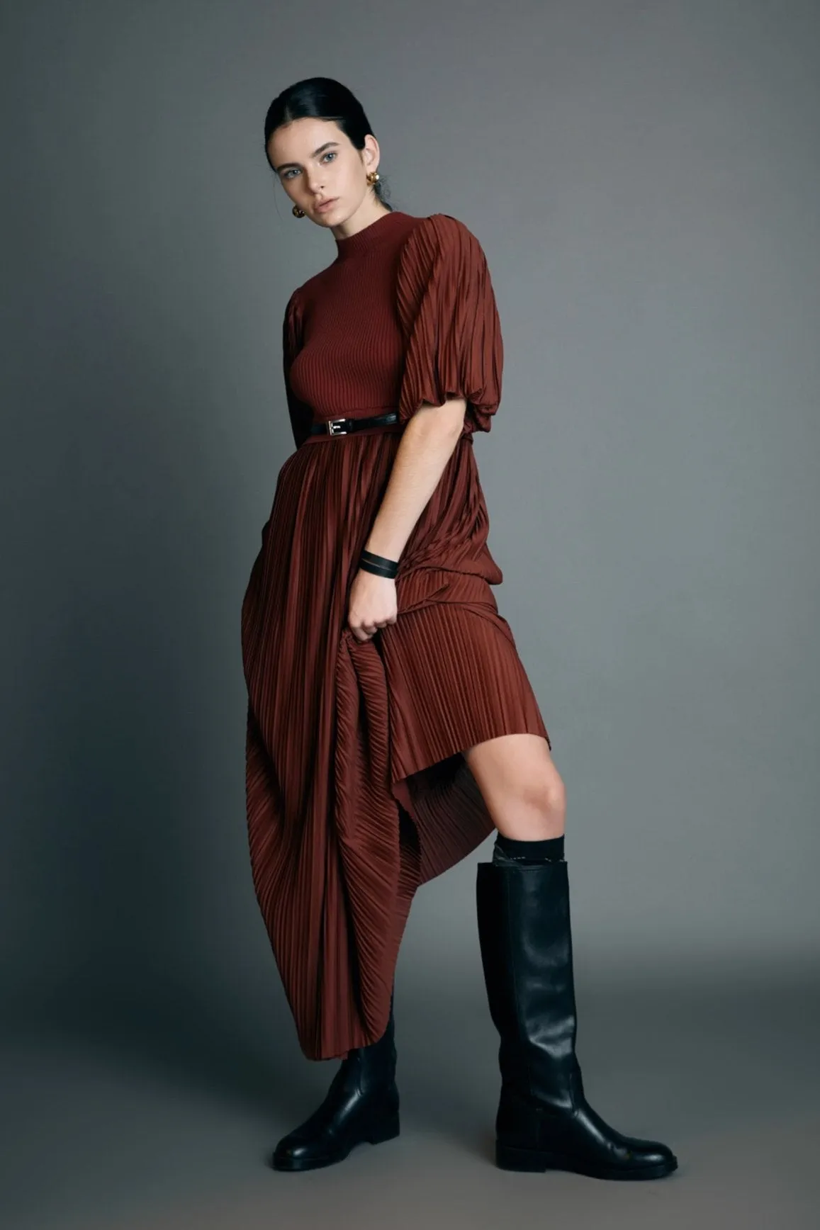 Pleated Mix Media Maxi Dress